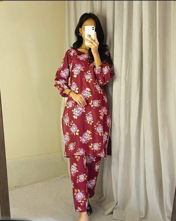 2 Pcs Womens Stitched Linen Printed Suit