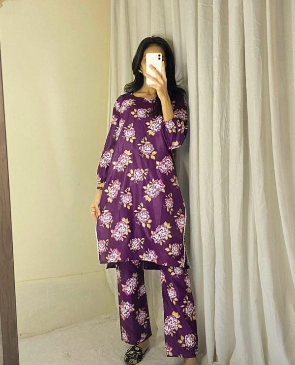 2 Pcs Womens Stitched Linen Printed Suit - Image 4