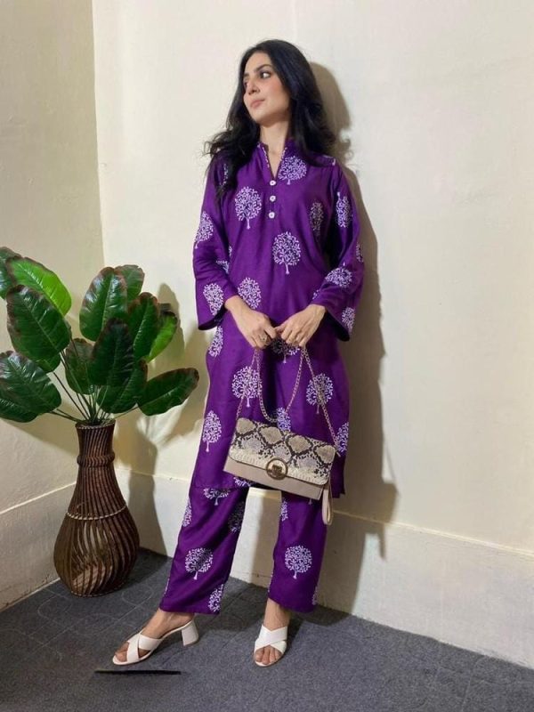 2 Pcs Womens Stitched Linen Printed Suit