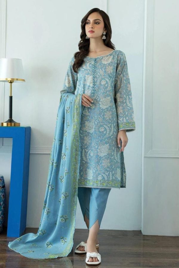 3 Piece Womens Unstitched Lawn Printed Suit - Image 2