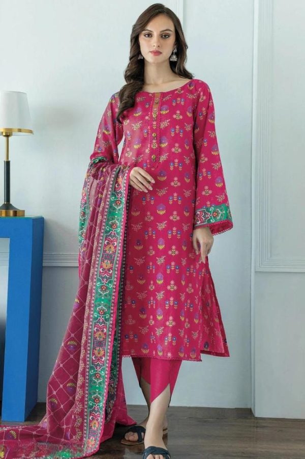 3 Piece Womens Unstitched Lawn Printed Suit - Image 2