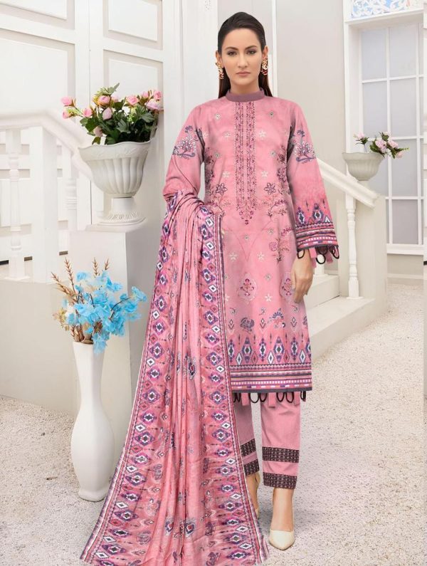 3 Piece Womens Unstitched Lawn Printed Suit - Image 3