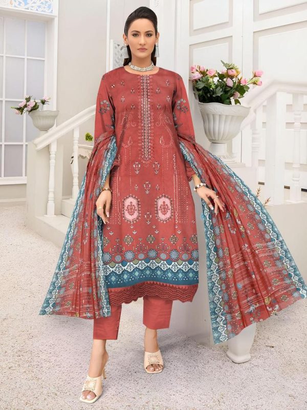 3 Piece Womens Unstitched Lawn Printed Suit - Image 3