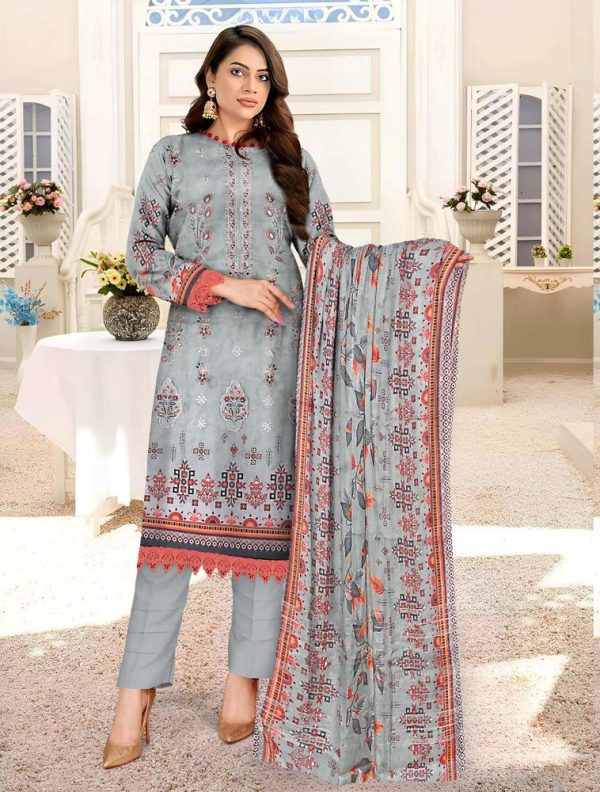 3 Piece Womens Unstitched Lawn Printed Suit - Image 3