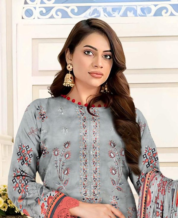 3 Piece Womens Unstitched Lawn Printed Suit - Image 2