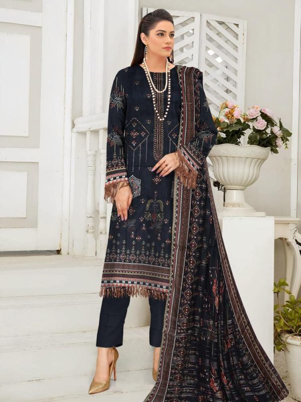 3 Piece Womens Unstitched Lawn Printed Suit - Image 3