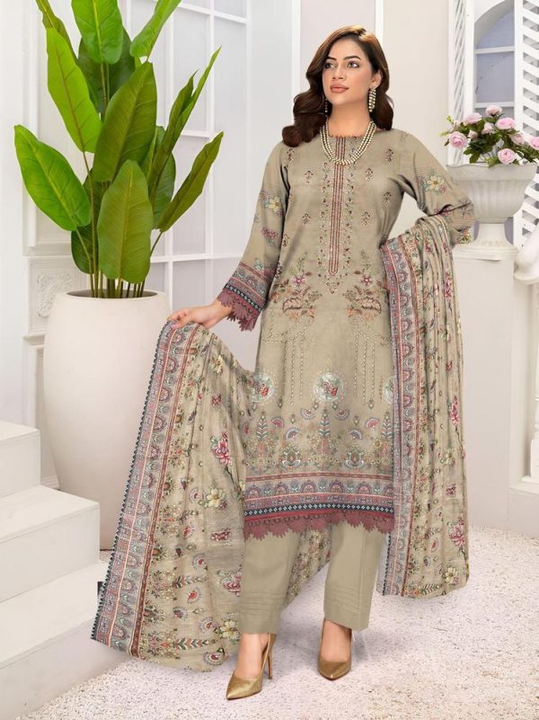 3 Piece Womens Unstitched Lawn Printed Suit - Image 3