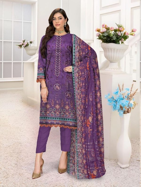 3 Piece Womens Unstitched Lawn Printed Suit - Image 3