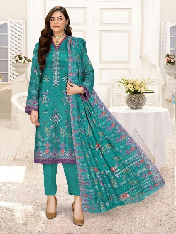 3 Piece Womens Unstitched Lawn Printed Suit - Image 3