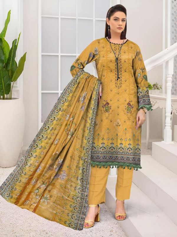 3 Piece Womens Unstitched Lawn Printed Suit - Image 3