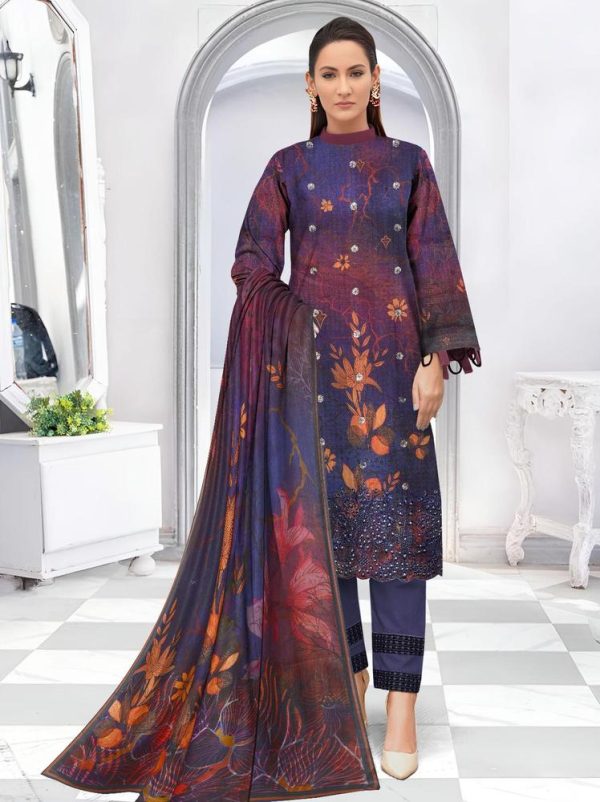 3 Piece Womens Unstitched Lawn Printed Suit - Image 4