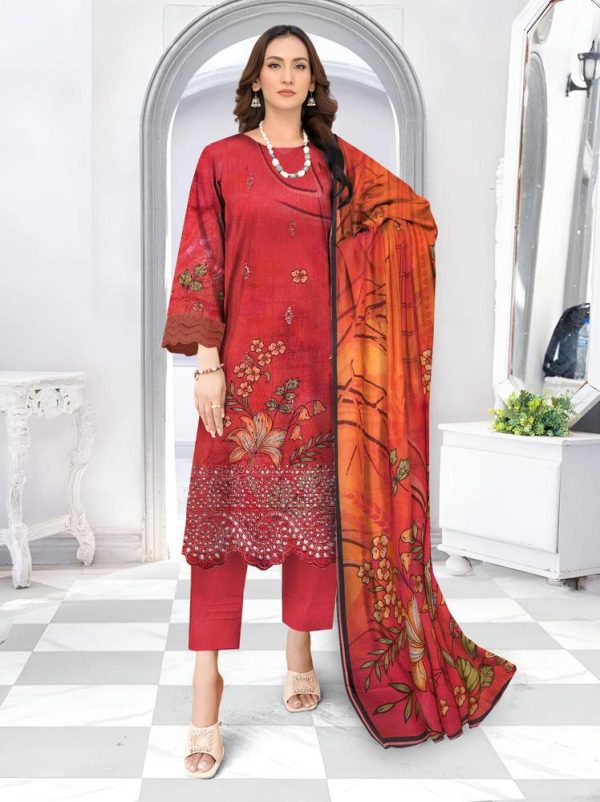 3 Piece Womens Unstitched Lawn Printed Suit - Image 3