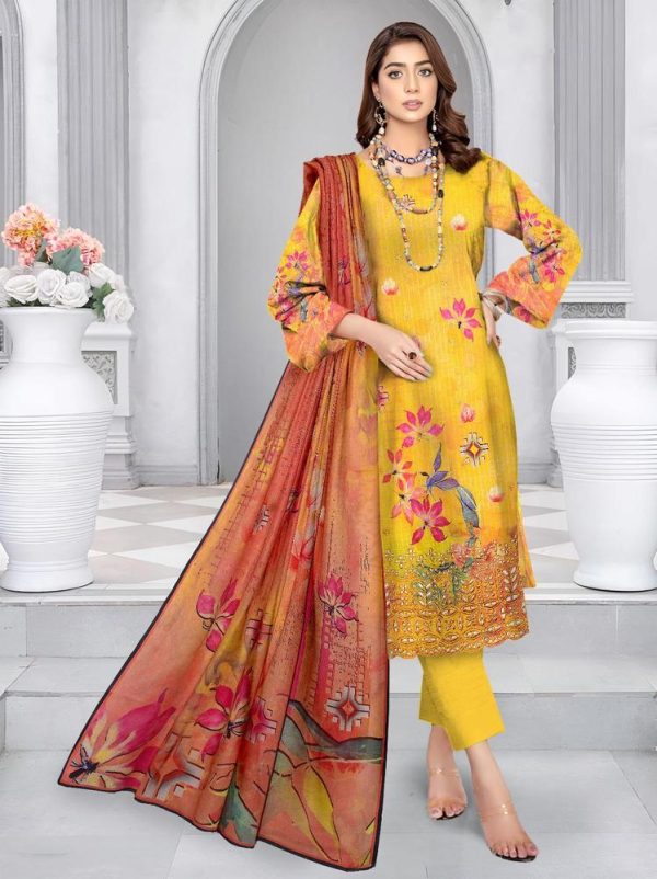 3 Piece Womens Unstitched Lawn Printed Suit - Image 3