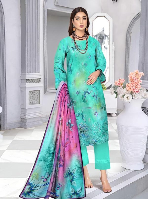 3 Piece Womens Unstitched Lawn Printed Suit - Image 3