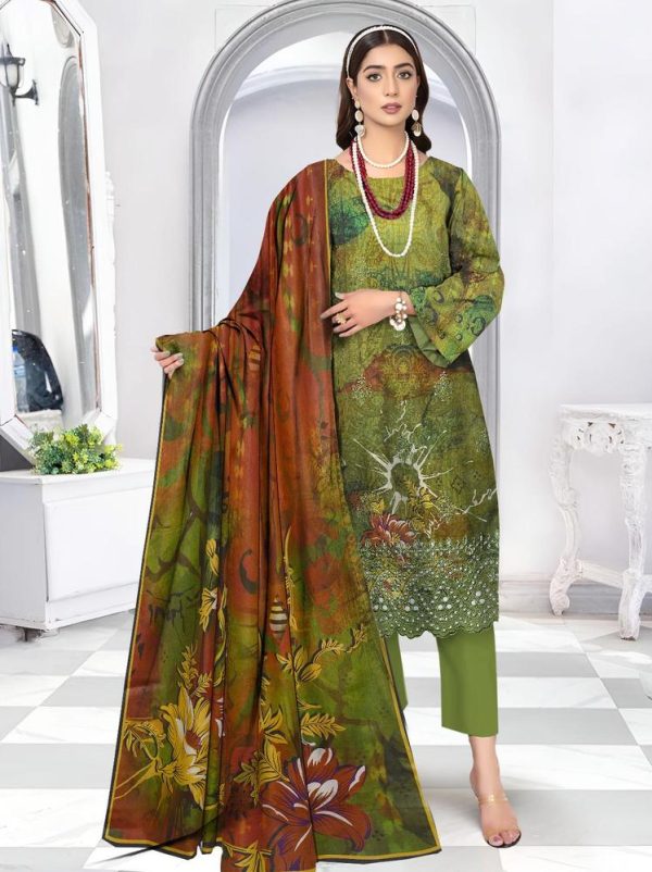 3 Piece Womens Unstitched Lawn Printed Suit - Image 3