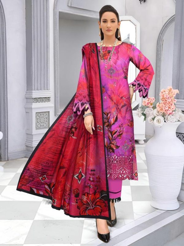 3 Piece Womens Unstitched Lawn Printed Suit - Image 3