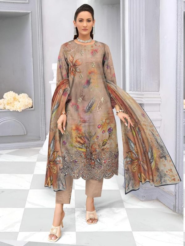 3 Piece Womens Unstitched Lawn Printed Suit - Image 3