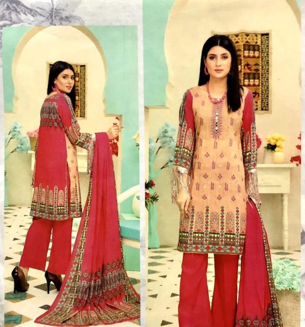 3 Piece Womens Unstitched Embroidered Linen Printed Suit