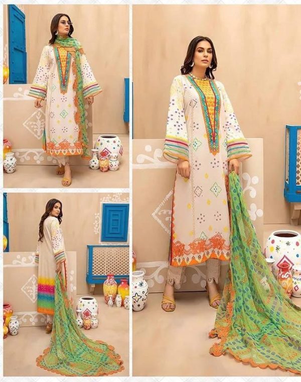 3 Piece Womens Unstitched Embroidered Linen Printed Suit